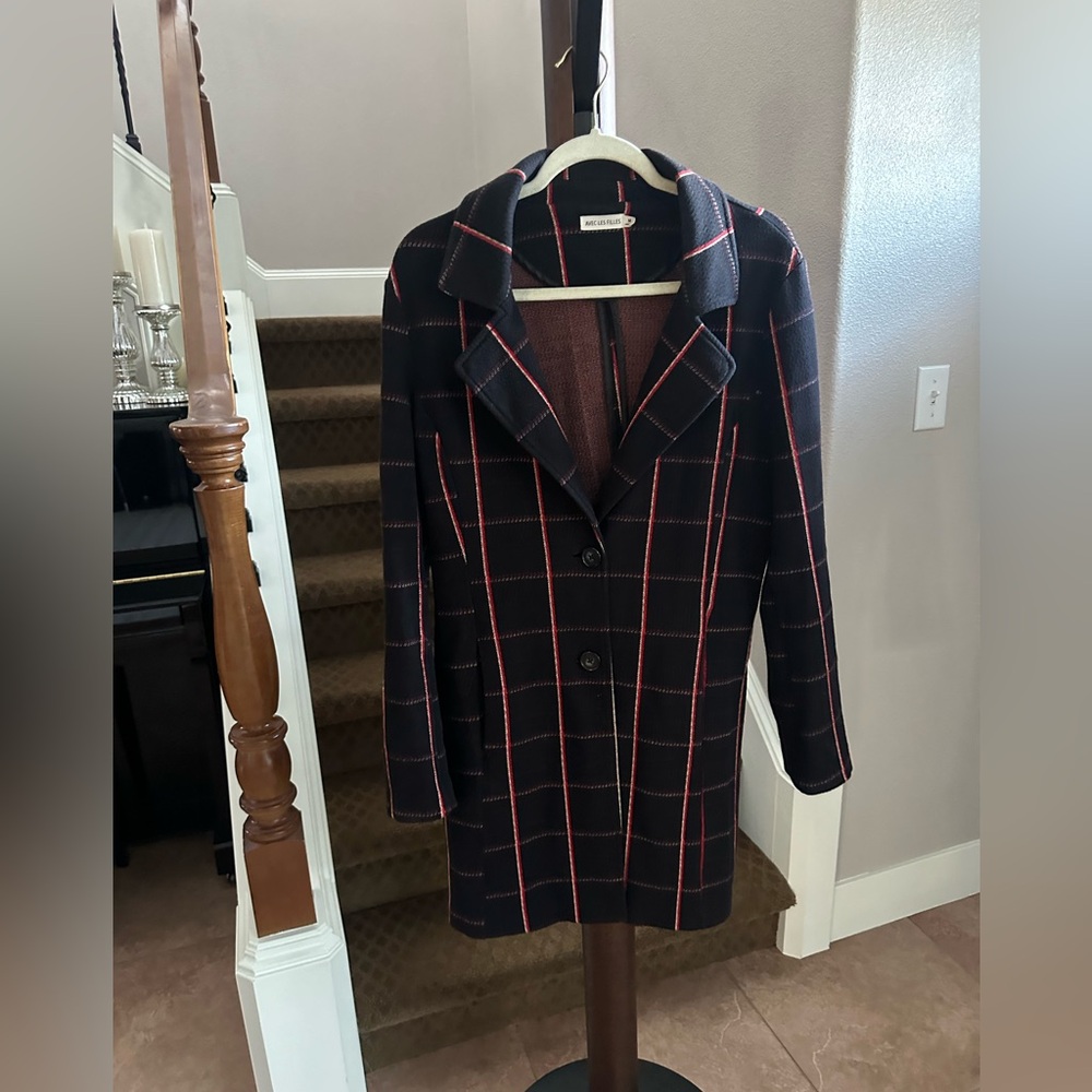 Avec Les Filles Knitted Plaid Coat